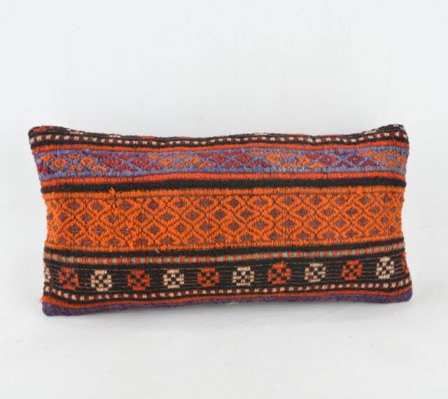 "Kilim Pillow, Wool Kilim Cousin From Anatolia , 30x60 cm, 12""x24" - image 1