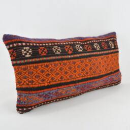 "Kilim Pillow, Wool Kilim Cousin From Anatolia , 30x60 cm, 12""x24" - thumbnail 2