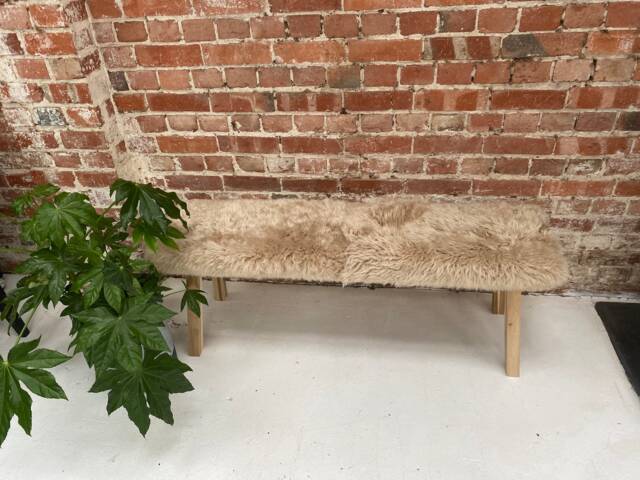 Light Brown Sheepskin Covered Bench, Genuine Sheepskin, Sheepskin Covered Bench, Furry Interior Decor Gift - image 1