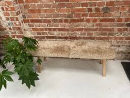 Light Brown Sheepskin Covered Bench, Genuine Sheepskin, Sheepskin Covered Bench, Furry Interior Decor Gift - thumbnail 1