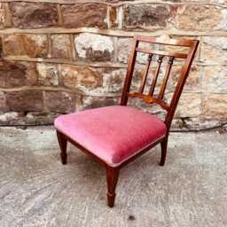 Edwardian Mahogany Nursing Chair - Antique Shell Inlay Boudoir Seat - thumbnail 3