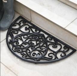 Iron Black Semi-Circle Doormat, Heart Scroll Design - thumbnail 1