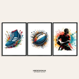 Rugby Poster Prints - Set Of 3 Room - Boys Bedroom Decor A4 Wall Art Gifts Posters Print Artwork - thumbnail 1