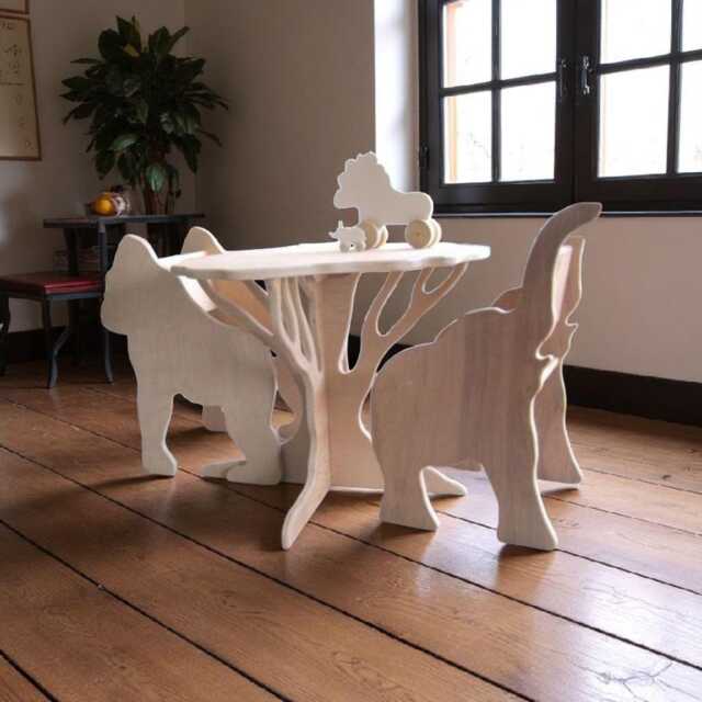 Woodland Animal Kids Table & Chairs Set - Handcrafted Plywood Furniture