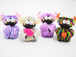 Hairy Monster Figurines - Handmade Polymer Clay Creatures - thumbnail 1