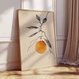 Minimalist Botanical Line Art Print, Modern Fruit Wall Art, Orange Illustration Poster, Scandinavian Kitchen Decor - thumbnail 2