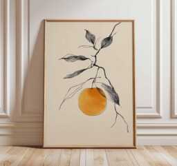 Minimalist Botanical Line Art Print, Modern Fruit Wall Art, Orange Illustration Poster, Scandinavian Kitchen Decor - thumbnail 1