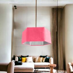New Luxury Premium Quality Hexagon Velvet Lamp Shade Pendant Light Candy Pink With Brushed Gold Lining - thumbnail 3