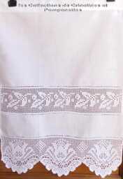 Hand-Embroidered Curtain With Border & Inset Bands, Handmade Crochet, 45cm X 60cm, White Lotus - thumbnail 1