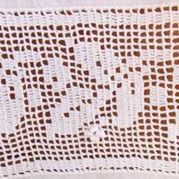 Hand-Embroidered Curtain With Border & Inset Bands, Handmade Crochet, 45cm X 60cm, White Lotus - thumbnail 3