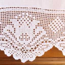 Hand-Embroidered Curtain With Border & Inset Bands, Handmade Crochet, 45cm X 60cm, White Lotus - thumbnail 2