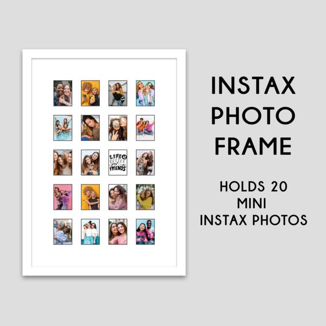 Multi Aperture Photo Frame - Holds 20 Instax Mini Photos White Mount With Black Bevel Edge - image 1