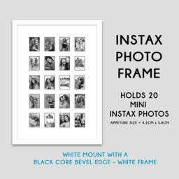 Multi Aperture Photo Frame - Holds 20 Instax Mini Photos White Mount With Black Bevel Edge - thumbnail 2