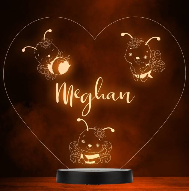 Kids Cute Bees Heart Name Personalised Gift Colour Changing Led Lamp Night Light - image 1