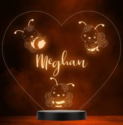 Kids Cute Bees Heart Name Personalised Gift Colour Changing Led Lamp Night Light - thumbnail 1