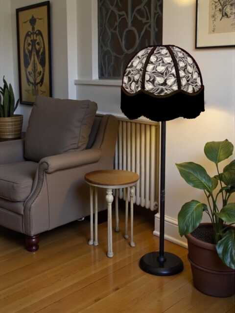 Traditional Handmade Bird Feather Print Lampshade With Black Fringe, Made in The UK - Animal Fabric Lamp Shades - image 1