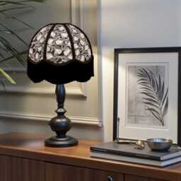 Traditional Handmade Bird Feather Print Lampshade With Black Fringe, Made in The UK - Animal Fabric Lamp Shades - thumbnail 3