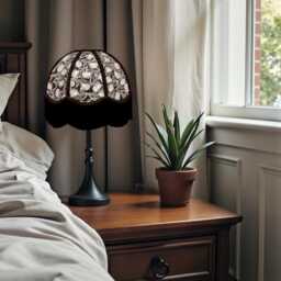 Traditional Handmade Bird Feather Print Lampshade With Black Fringe, Made in The UK - Animal Fabric Lamp Shades - thumbnail 2