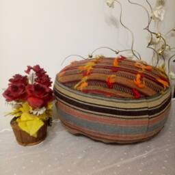 Kilim Pouf Ottoman 20x8 Inches Turkish Vintage Poufs Floor Pillow Cover Oversize Anatolian Cicim - thumbnail 2