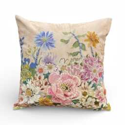 New Peony & Dahlias Embroidered Cushion, Pinks, Whites, Yellows & Blues - thumbnail 2