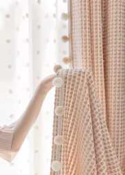 A Pair Of Checkered Chenille Kids Curtains With Pompom Trim , Pink Living Room Curtains, Nursery , Bedroom Custom Made
