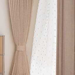 A Pair Of Checkered Chenille Kids Curtains With Pompom Trim , Pink Living Room Curtains, Nursery , Bedroom Custom Made - thumbnail 4