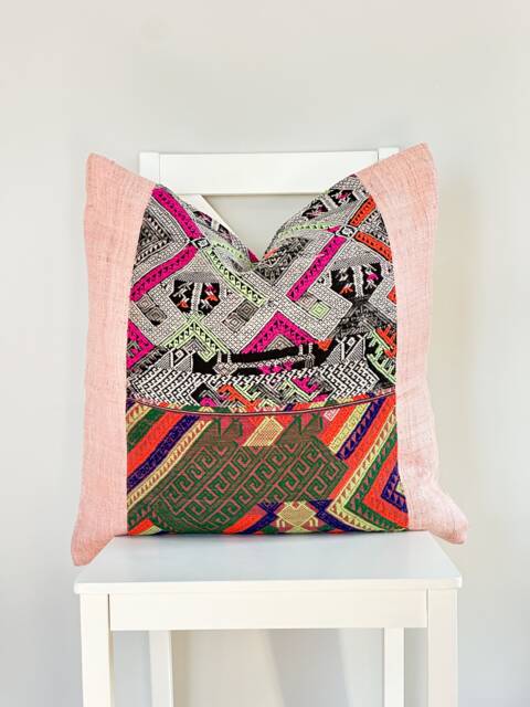 Vintage Embroidered Silk Textile Ethnic Piece Of Tradition Costume Pillow Cover - image 1
