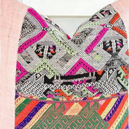 Vintage Embroidered Silk Textile Ethnic Piece Of Tradition Costume Pillow Cover - thumbnail 2