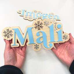 Personalised Children's Name Sign - Frozen Inspired Snow Princess Themed Double Layer Wood & Acrylic Wall Decor - thumbnail 3