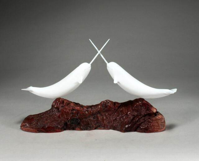 Narwhal Duo Sculpture Statue By John Perry 14In Long Decor Art - image 1