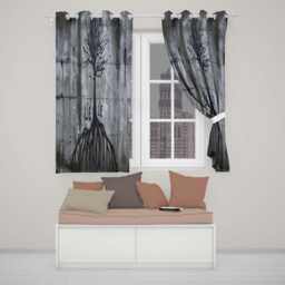 Black Rooted Tree On Grey Concrete Wall Stylish Artwork For Modern Interior Decor Readymade Eyelet Ring Top Thermal 100% Blackout Curtains - thumbnail 2