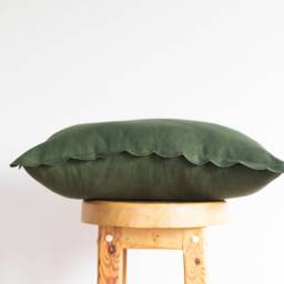 Dark Moss Green Lumbar Linen Scalloped Edge Pillow Cover - Sizes 12x18'' - 16x21'' 12x36'' 16x16'' 12x28'' - thumbnail 2