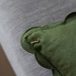 Dark Moss Green Lumbar Linen Scalloped Edge Pillow Cover - Sizes 12x18'' - 16x21'' 12x36'' 16x16'' 12x28'' - thumbnail 3