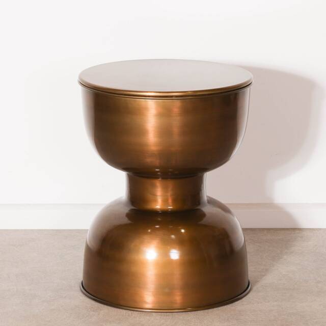 Retro Style Brass Plated Aluminium Stool Side Drum Table Coffee Lamp Book Plant Stand Bedside - image 1