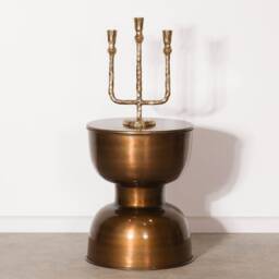 Retro Style Brass Plated Aluminium Stool Side Drum Table Coffee Lamp Book Plant Stand Bedside - thumbnail 2