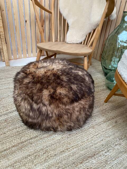 Caramel(Dark Tip Genuine Sheepskin Poufee, Footstool, Caramel Footstool - image 1