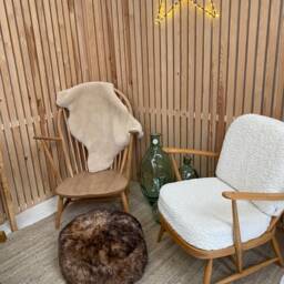 Caramel(Dark Tip Genuine Sheepskin Poufee, Footstool, Caramel Footstool - thumbnail 2
