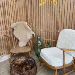 Caramel(Dark Tip Genuine Sheepskin Poufee, Footstool, Caramel Footstool - thumbnail 3
