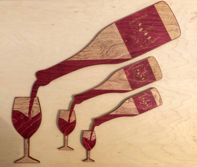 Handcrafted Wine Bottle & Glass Wood Wall Art Plaque - image 1