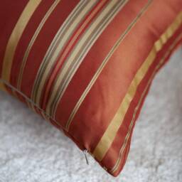 Copper Pillow, Throw Pillow Cover, Decorative Cushion Pillowcase, Accent Satin Blend, Gold & Red Stripes - thumbnail 3