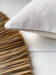 Off White Washed Linen Pillow Cases With Contrast Piped Edge in Natural Linen/ Soft Cream Cushion Covers Edge/