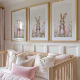 Floral Bunny Prints, Set Of 3, Girls Rabbit Rabbits, Nursery, Dusky Pink, Bedroom Nursery Prints - thumbnail 3