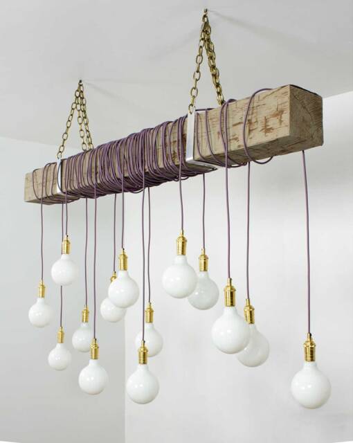 6Ft Beam Wrapped Rustic Chandelier - Industrial Modern Lighting Commercial Bar Restaurant Faux Reclaimed Wood - image 1