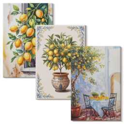 Canvas Art Set Of 3 - Lemon Trees & Fruit in A Sunny Setting, Yellow Photo Print, Plants Flowers Wall Decor - thumbnail 2