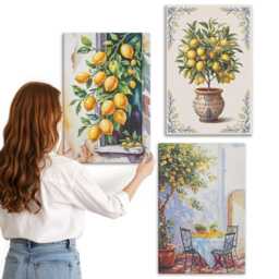 Canvas Art Set Of 3 - Lemon Trees & Fruit in A Sunny Setting, Yellow Photo Print, Plants Flowers Wall Decor - thumbnail 3