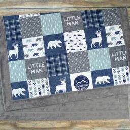 Minky Baby Blanket - Lumberjack Boy Navy Bedding Little Man Woodland Nursery Rustic - thumbnail 2