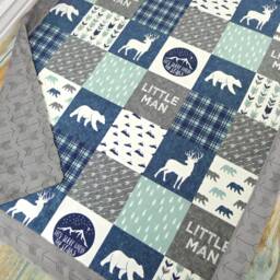 Minky Baby Blanket - Lumberjack Boy Navy Bedding Little Man Woodland Nursery Rustic - thumbnail 1
