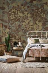 Gold Flowers - Removable Wallpaper, Repositionable, Nursery, Renters Design, Peel & Stick, Wall Mural, Reusable, Paper #46 - thumbnail 2