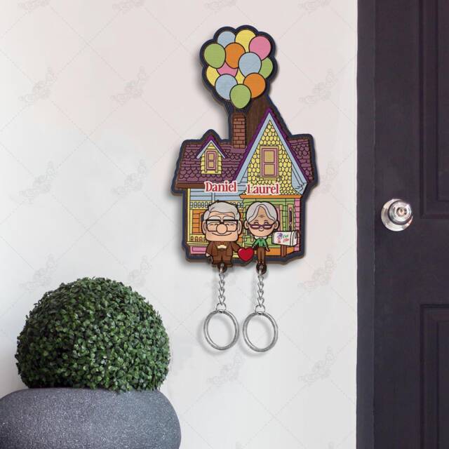 Personalized Carl & Ellie Movie Up Key Holder, Up Inspired Keychain, Balloon House, Perfect Home Decor, Anniversary Gift - image 1