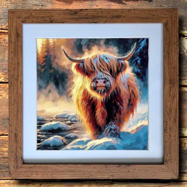 Highland Cow Framed Print, Wall Art, Room Decor - A Winter Wander Scottish Highlands - image 1